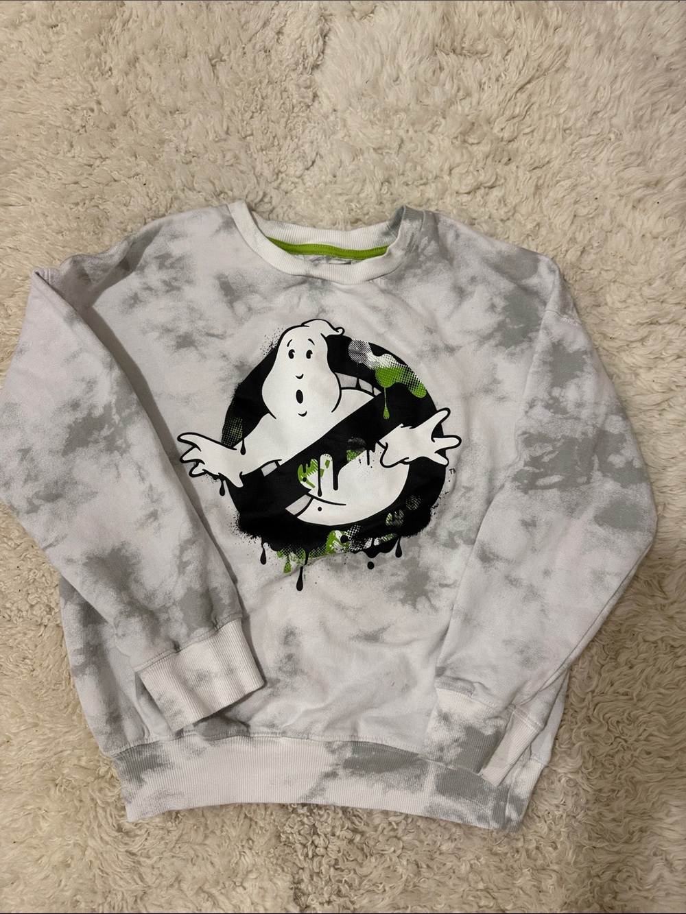 Kids Ghostbusters Graphic Sweatshirt - Gray & White Tie-Dye 8-10